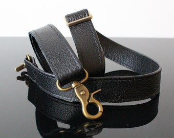 Black leather strap detachable strap for bags Shoulder leather strap remplacement for bags handmade bag gift for her