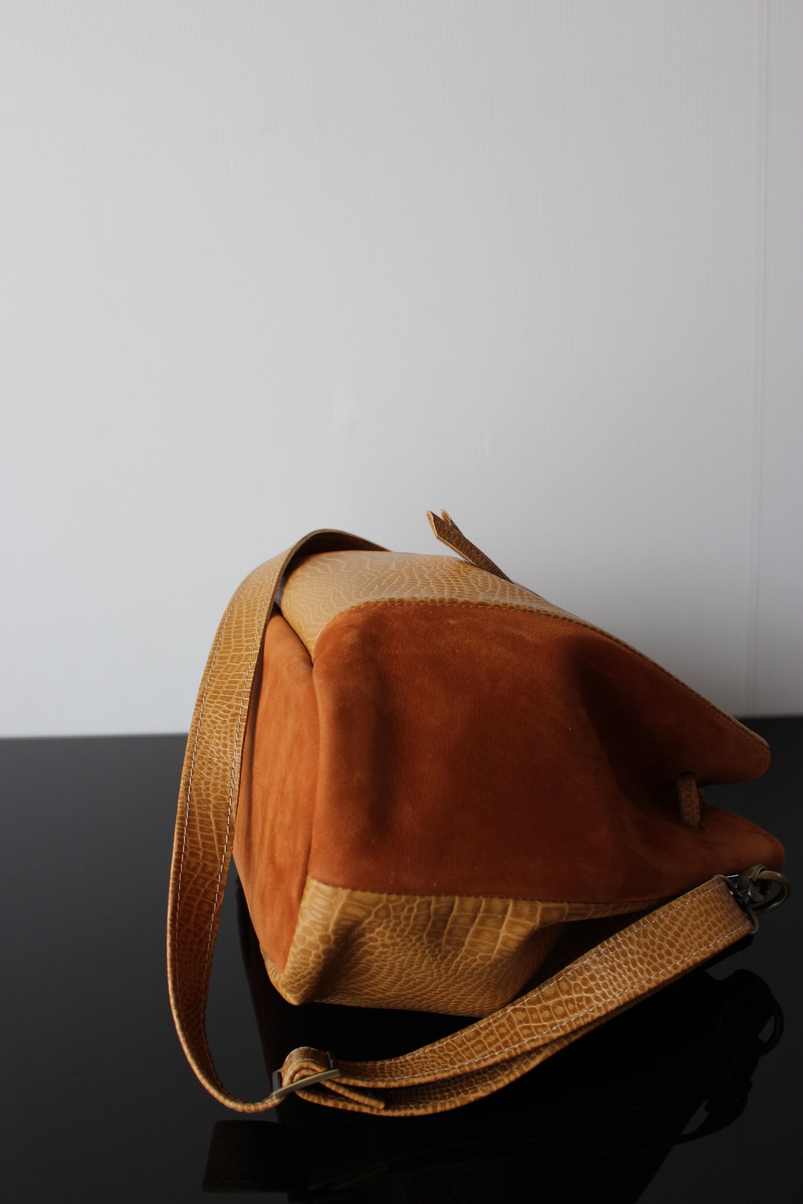 Bucket leather bag Camel brown color bag shoulder strap trendy | Etsy