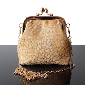 Gold Wedding clutch bag Small purse Kisslock Art Deco print bag Mother of Bride bag