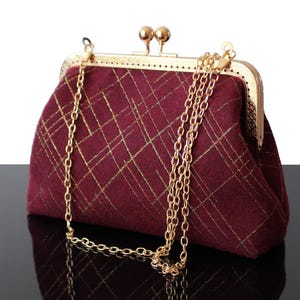 Burgundy Wedding clutch bag Golden chain Evening bag kisslock shoulder purse Mother of the Bride bag Evening clutch vintage purse