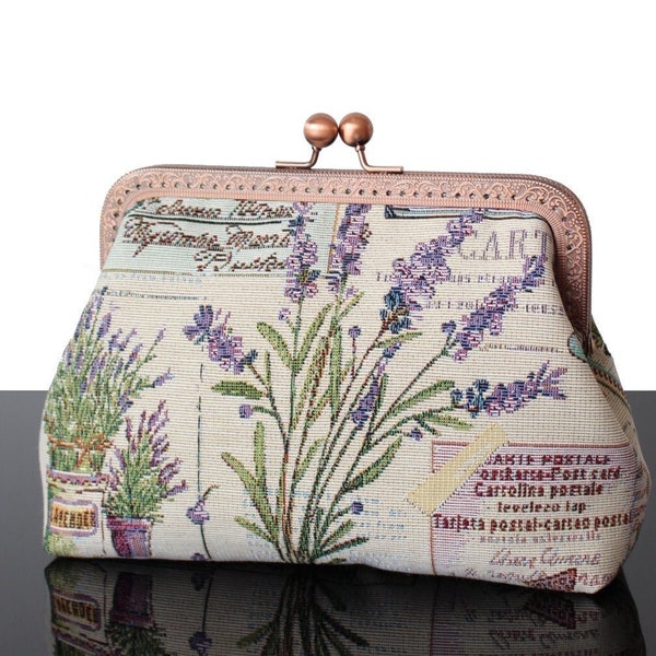 Tapestry bag Floral Lavender handbag Women's makeup bag made in France gift for her creation unique