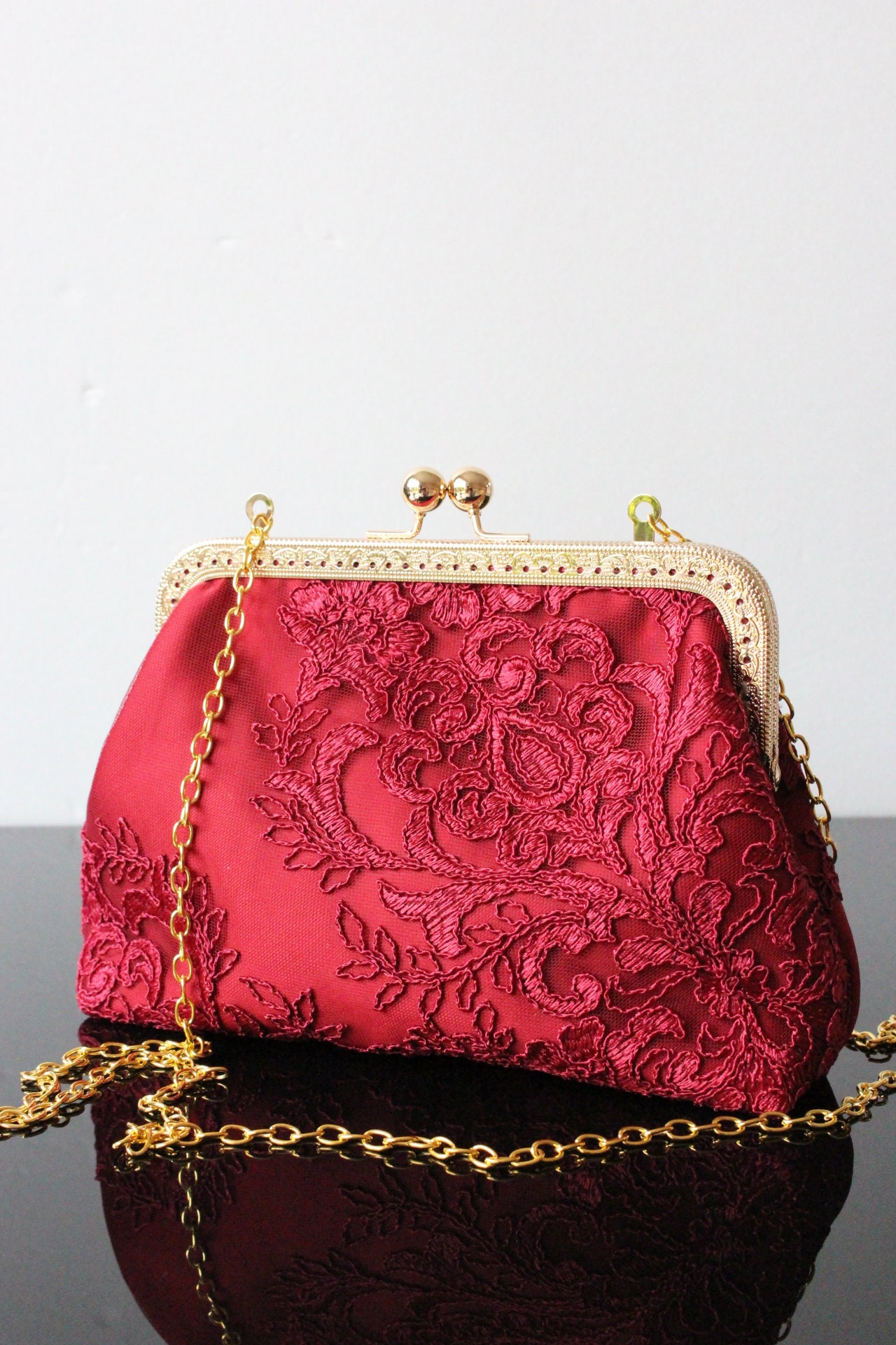 Golden Orchid Evening Bag: Red Designer Clutch