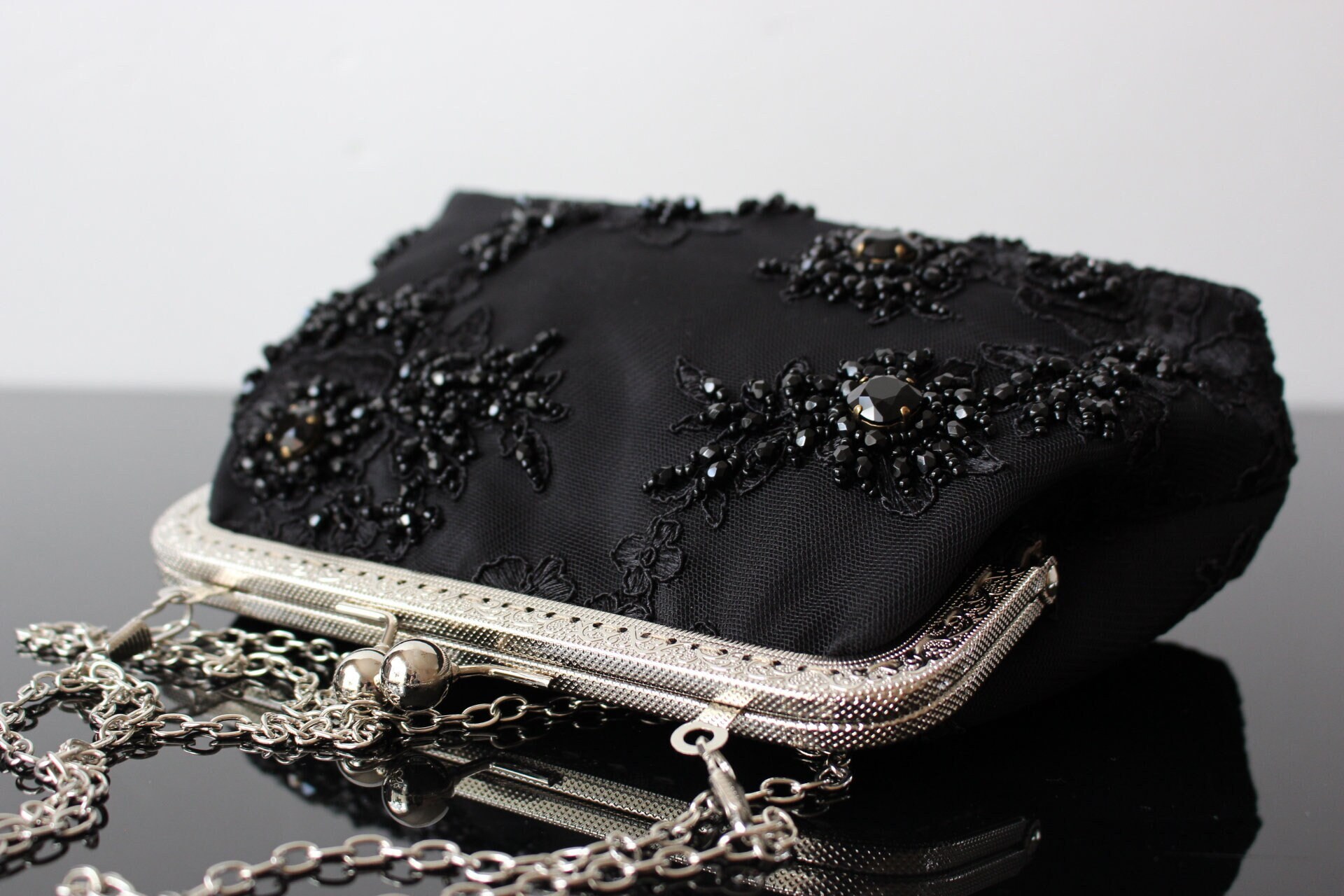 Minimalist Black Clutch purse, bag with, Mid Century design, Victorian  Inspired and sling for Prom, Anniversary, Gifting and Evening Party.