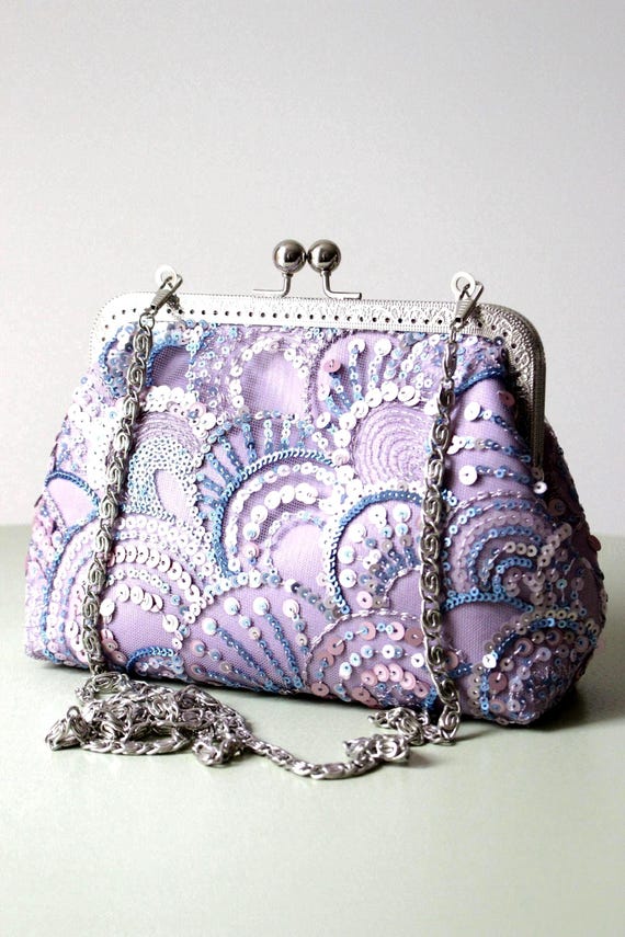 Sequins Clutch for Bridal Wedding Purse Silver and Lavender