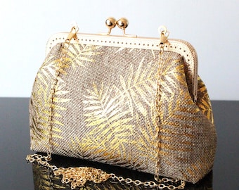 Bridal bag Beige Golden Kisslock frame Evening clutch Sparkly purse Wedding clutch