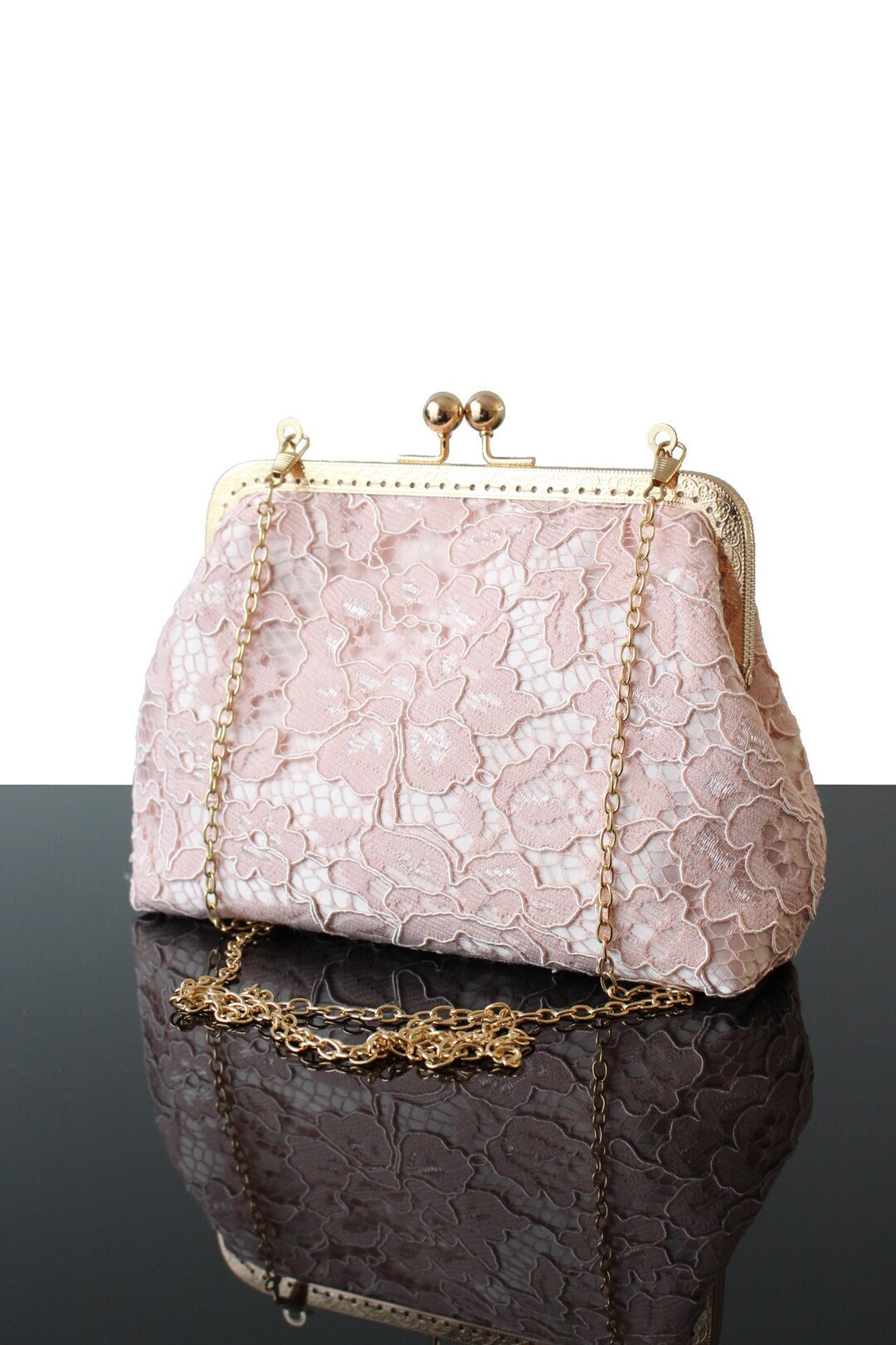 Blush Evening Bag Rose Gold Clutch Made in France Silk Lace Etsy