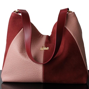 Burgundy Leather hobo bag Shoulder handbag Burgundy handmade leather tote bag for Women Trendy color bag Gift for her