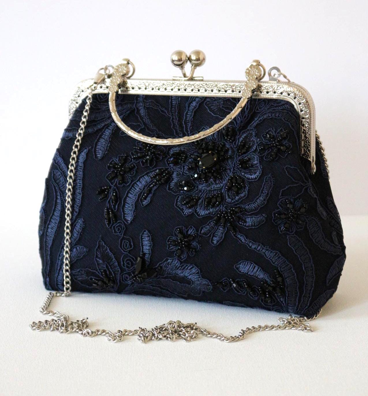 Vintage Navy Bead Evening Bag - Etsy display picture 1