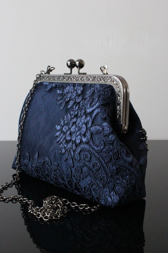 Navy beaded bag sale