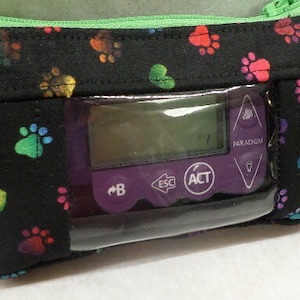 Window Insulin pump pouch Paw prints diabetic accessories for type 1 diabetes cgm cases