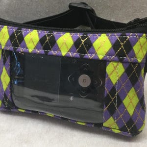 Insulin Pump Pouch with window green purple metallic plaid type 1 diabetic accessories custom made insulin pump cases