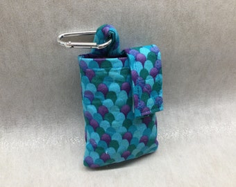 Vertical Insulin Pump Pouch Shimmering Mermaid Scales with carabiner clip