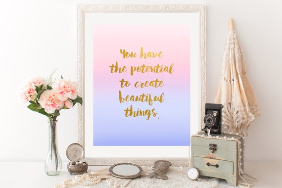 Home Office Decor Print Pastel Pink And Blue Gold Lettering For Artists