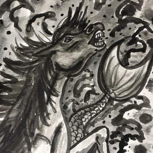 Hippocampus original ink painting in 8x10 framed