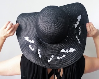 Summer Hat with Embroidered Bats