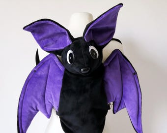 Bat backpack (black, purple inside)