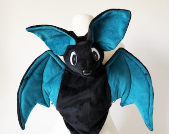 Bat-shaped backpack (black, petrol interior)