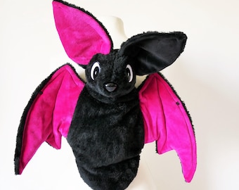 Bat backpack, long-haired fabric 2025 (black, pink inside, one ear black)