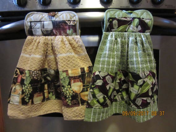 Hanging Fabric Trimmed Potholder Dish Towel, Potholder Dish Towel Set, Kitchen Gift, Housewarming Gift Il_570xn