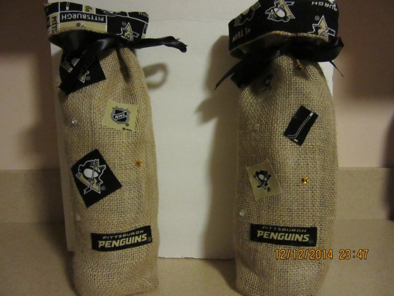 Pittsburgh Penguins & Pirates Wine Bags, Burlap Bags, Party Bags, Sports Wine Bag Il_570xn