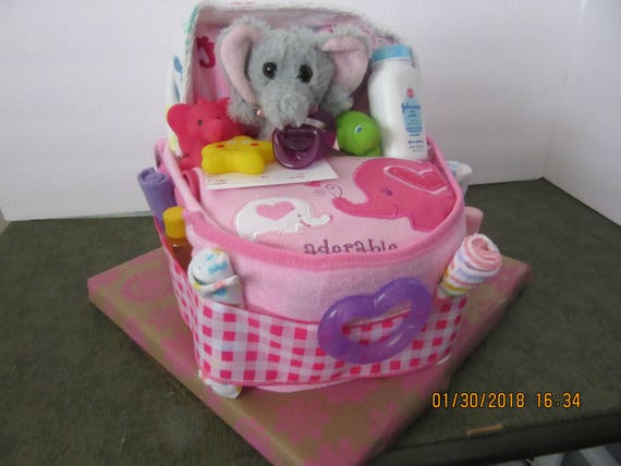 Bath Time Bassinet Diaper Cake, Elephant Theme Diaper Cake Il_570xn