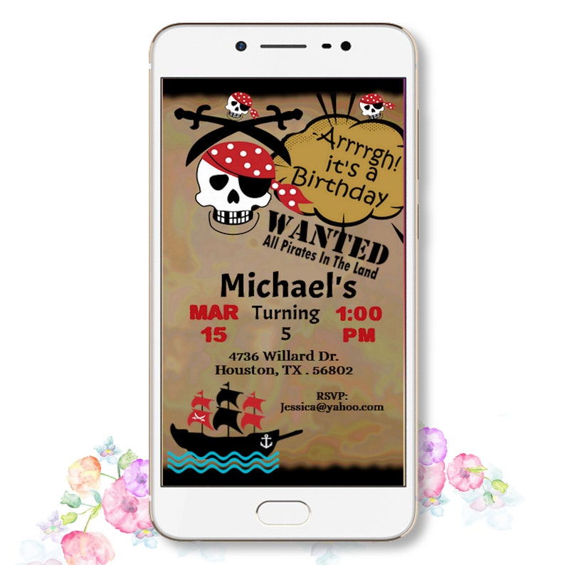 Pirate Birthday Invitation Electronic Digital Invite Pirate Etsy