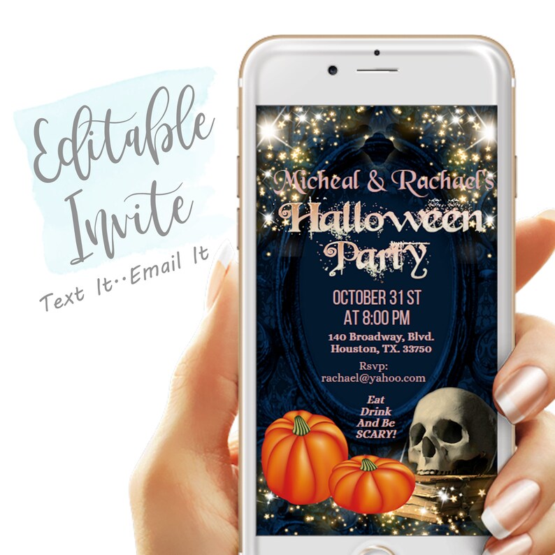 Skull Halloween Invitation Electronic Invite Digital Invite Etsy
