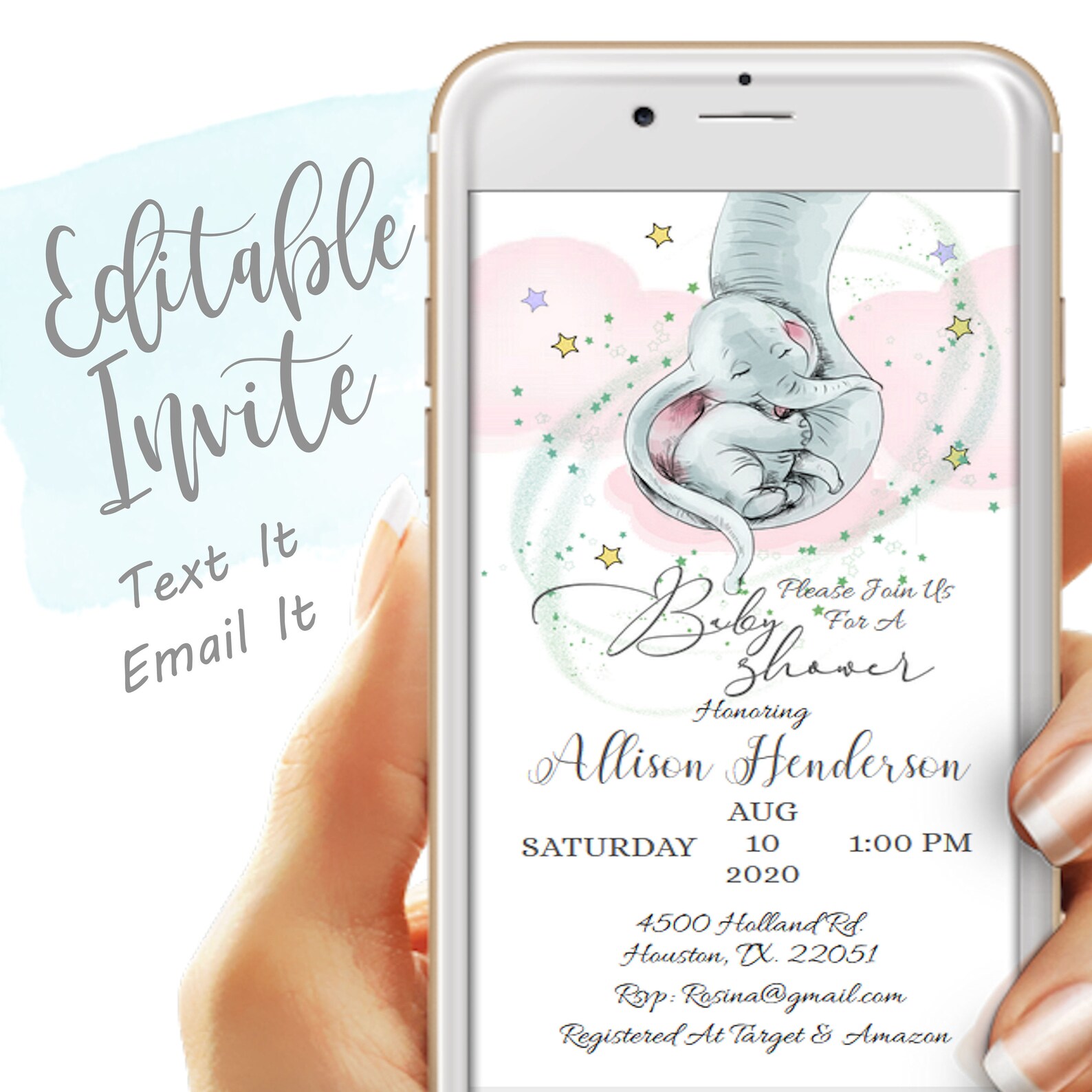 Elephant Baby Shower Invitation Electronic Invitation Baby Etsy