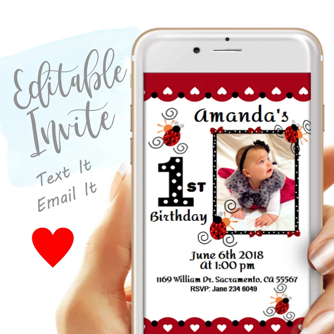 1st Birthday Invitation Electronic Invitation Birthday Etsy