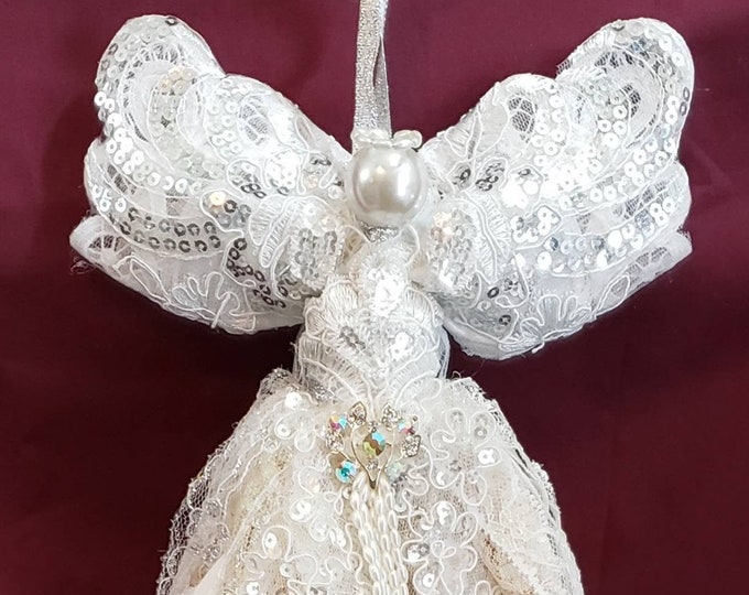 Lace Angel Silver White, Vintage Style Shabby Chic, Sequin, Fabric. for ...