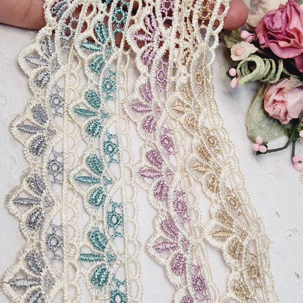 Scallop Lace Trim, Teal, Grey, Ecru beige, Mauve Rose, Sewing supplies, Costume, Curtain, lampshade, Sofa, drapery, Upholstery Trim