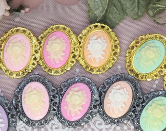 Cameo Rose Brooch, Fashion costume jewelry in gold or silver tone setting. Pink mint peach cameos, Vintage Victorian style, Gift for her