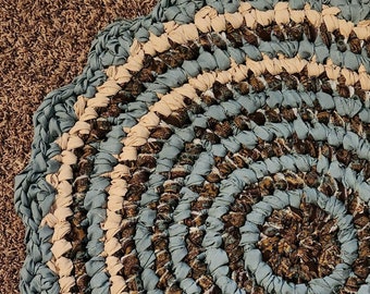 Handmade Upcycled Rag Rug, Crochet Circle Throw, 28 inch