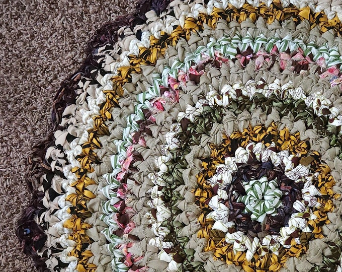 Earth Tone Rag Rug, Handmade Upcycled Textile Art Accent Rug ...