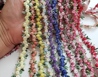 TRM-FL-736 Dress Border Lace Trim Leaves /& Peony Floral Women Fashion Ribbon Printed Velvet Fabric Trim Designer Trim By 9 Yard