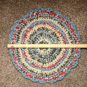 Blue Brown Rag Rug, Handmade Upcycled Textile Art Accent Rug ...