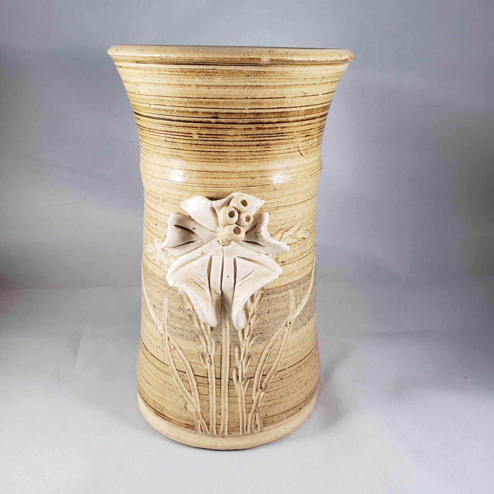 Pottery Vase Studio Art Vintage 3d applied flower Hand Etsy