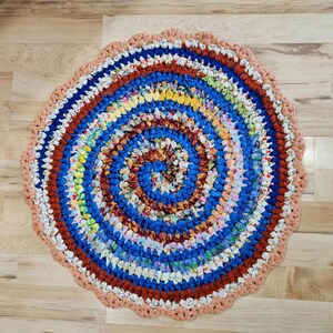 Round Rag Rug, Colorful Handmade Upcycled Textile Art Accent Throw Rug ...