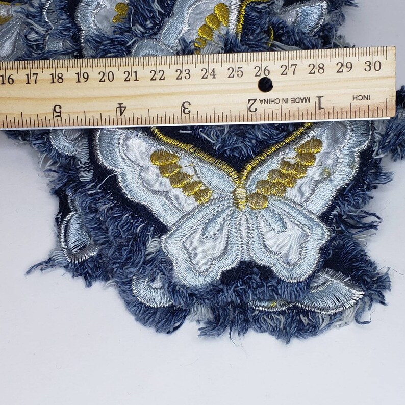 Butterfly Jean Patch Frayed Distressed Tattered Blue Gold Sew Etsy