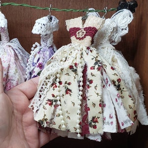 Red Diy Kit Art Dress,  Wine Red Floral Lace Miniature Rag Ornament, doll house display décor, Includes a detailed video tutorial