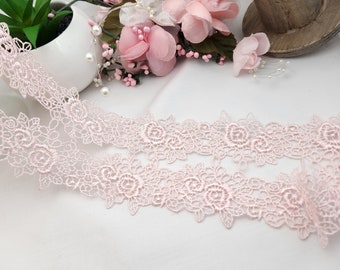 Floral Pink Venice Lace, Pink Trim, Embroidery Applique Sewing and Craft Supplies, Shabby Chic Lace Trim