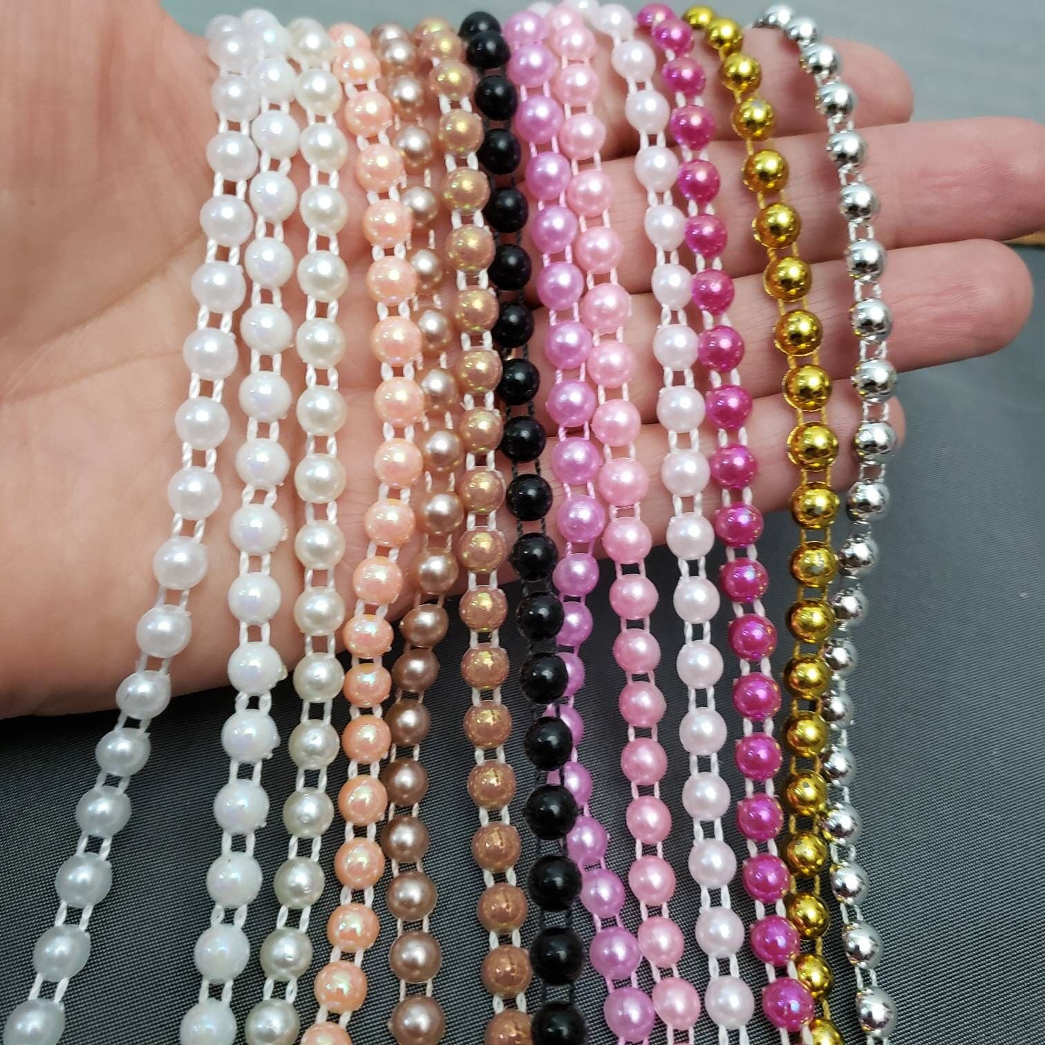 Half Pearl Beads Beige Flatback Beads Pearls String Garment Craft  Accessories