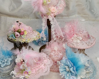 Miniature Hat, custom order choose your colors and style. Mini Fancy Derby hat, fits 1:6 doll, Handmade for display, doll or doll house.
