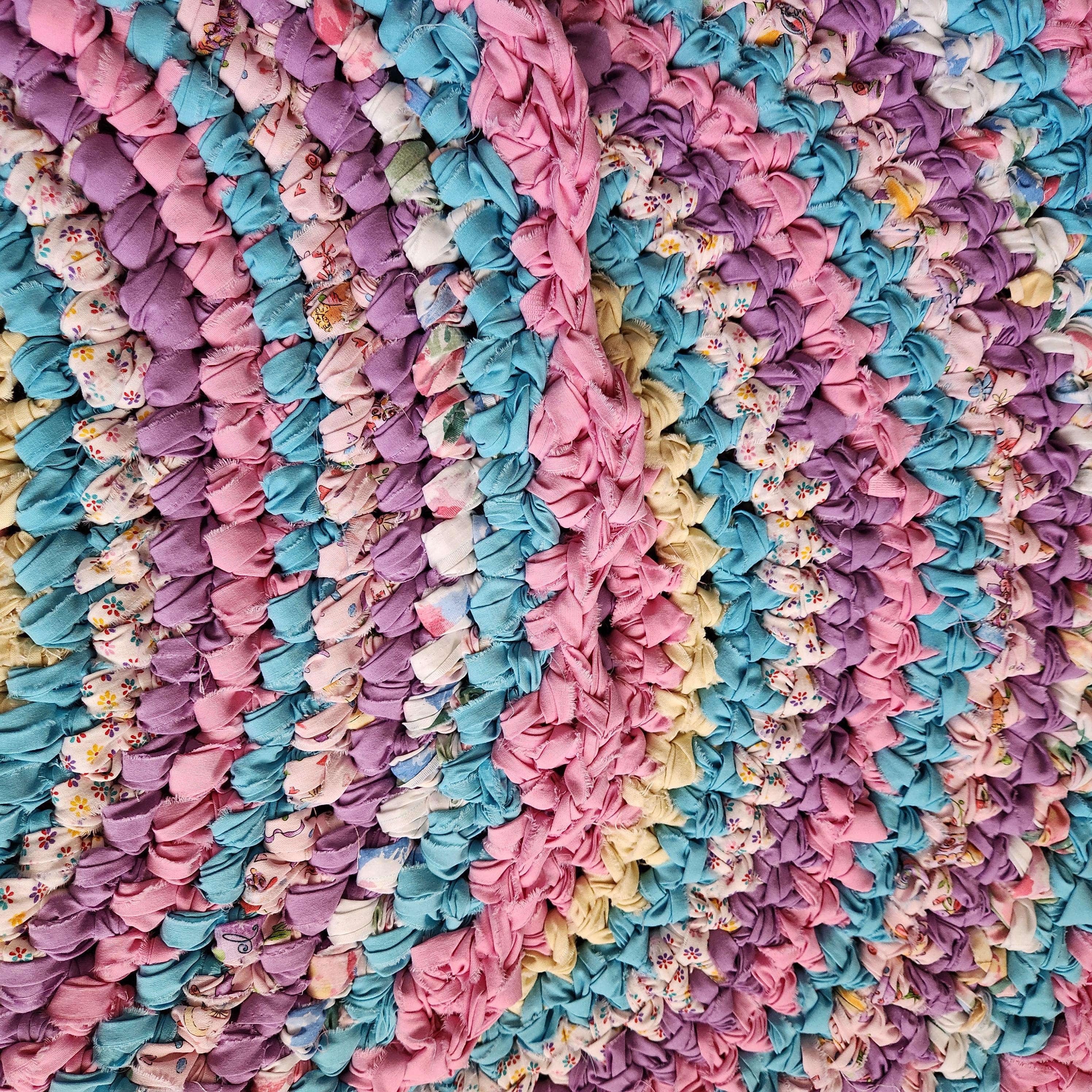 Lavender Rag Rug Pastel Rag Rug, Pink Lavender Blue Scallop Edge Handmade Upcycled ...