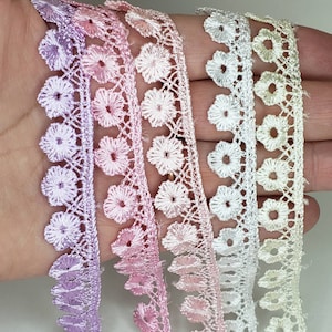 Floral Lace Trim, Miniature flowers embroidered Pink Lavender White Ivory, Shabby Chic Lace craft projects sewing junk journal embellishment