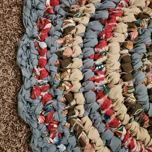 Blue Brown Rag Rug, Handmade Upcycled Textile Art Accent Rug ...