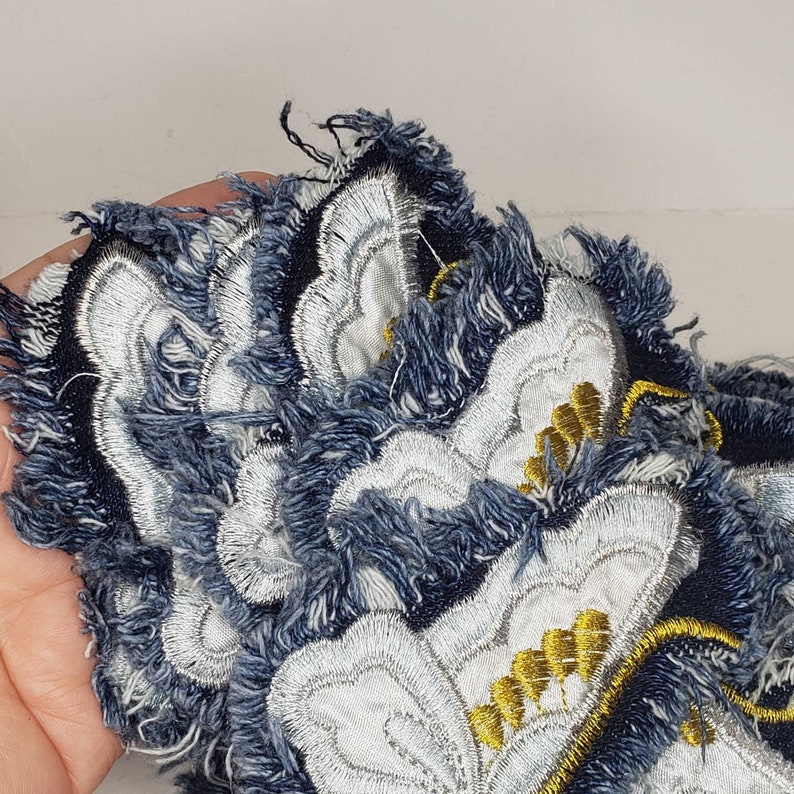 Butterfly Jean Patch Frayed Distressed Tattered Blue Gold Sew Etsy