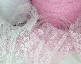 Pink White Flat Lace Trim, 2 Yard Sheer Pink or White Netted Mesh, Sewing  Junk Journal Crazy Quilt Fabric Cluster Craft Supplies 