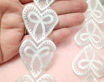 Heart Applique Lace, Embroidered organza lace trim embellishment. Sewing or  Craft supplies, Junk journal Shabby chic lace trim
