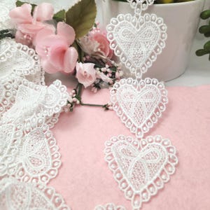 Heart Applique Lace, Heart with bow shape, embellishment for Sewing or Craft projects,  Junk journal craft supplies